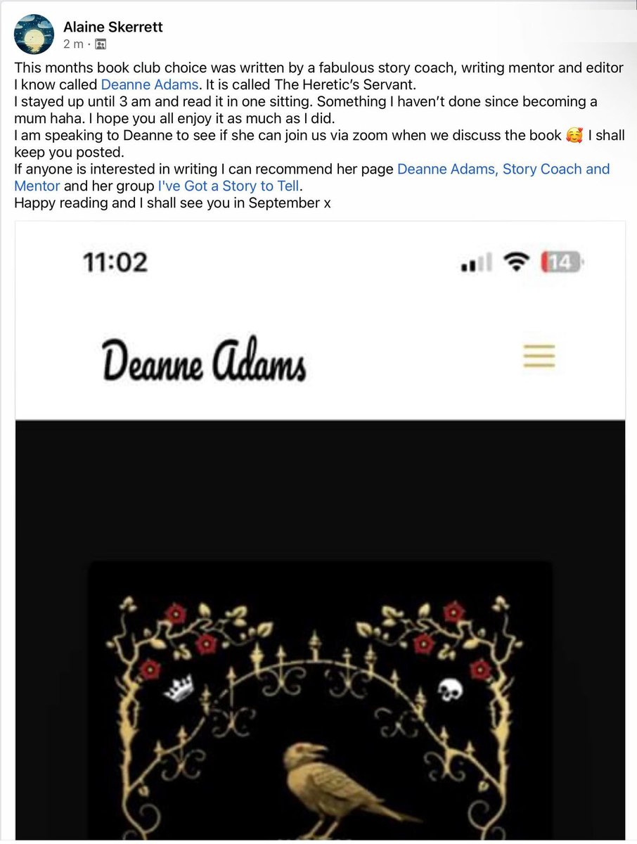 Great to be the book club choice in Barlaston Bookworms' Facebook group this month! Apologies for the late night, Alaine! :) amazon.co.uk/dp/B0BM4ZQL64