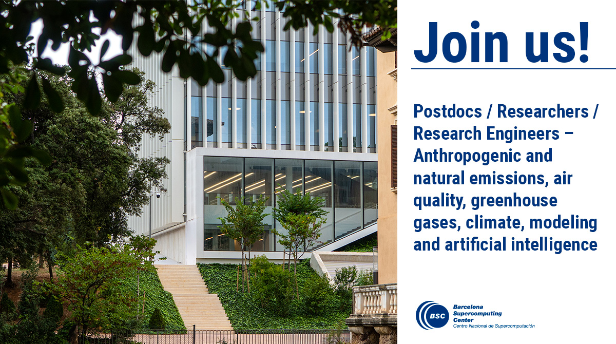 📢Vacancy: BSC is looking for Postdocs, Researchers and Research Engineers in anthropogenic and natural emissions, air quality, greenhouse gases, climate modeling and AI. 

➡️ bsc.es/ZbD

#job #feina #trabajo