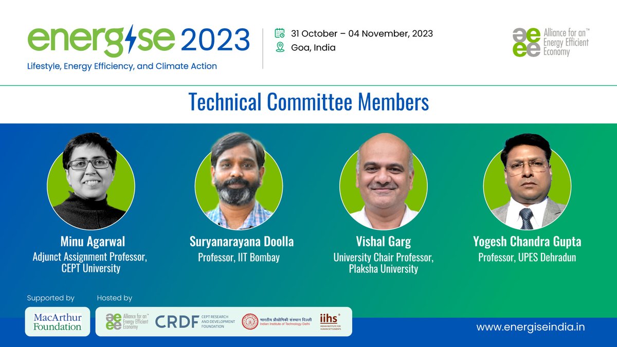 AEEE_India's tweet image. Introducing #Energise2023 #academia 

We are excited to have 50+ #TechnicalCommittee members from industry, government &amp;amp; academia for #Energise2023 in association with CRDF, IIT Delhi, and IIHS, supported by MacArthur Foundation.

For more details, visit: energiseindia.in