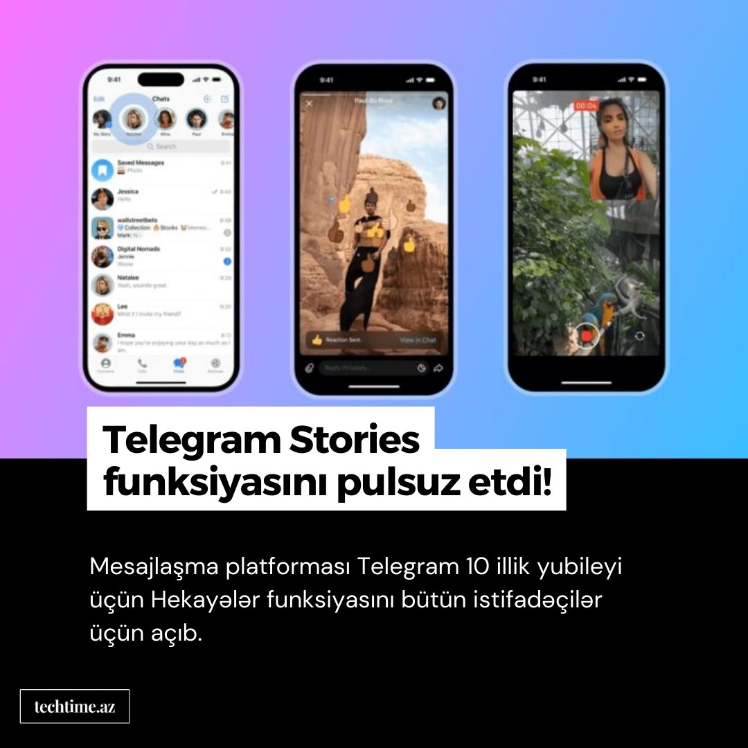 TechTimeAz's tweet image. Mesajlaşma platformaları arasında mühüm yer tutan Telegram , 10 yaşını qeyd etdiyi bu gün istifadəçiləri üçün hekayələr funksiyasını aktiv etdi. #TelegramStories #Telegram
