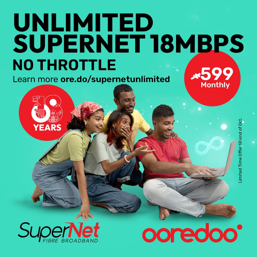 OoredooMaldives's tweet photo. β¨ No Throttle #SuperNet pack! No Cap!
Enjoy seamless, uninterrupted internet like never before with #UnlimitedSupernet with 18mbps speed all month long for just MVR 599
Stream, browse, and connect with confidence. π±π»πΎ
Activate now via https://t.co/ChnMfr6YC3
#18YearsOfEnrichingLives #DhivehingeHinithunvun.#MavesOoredoo