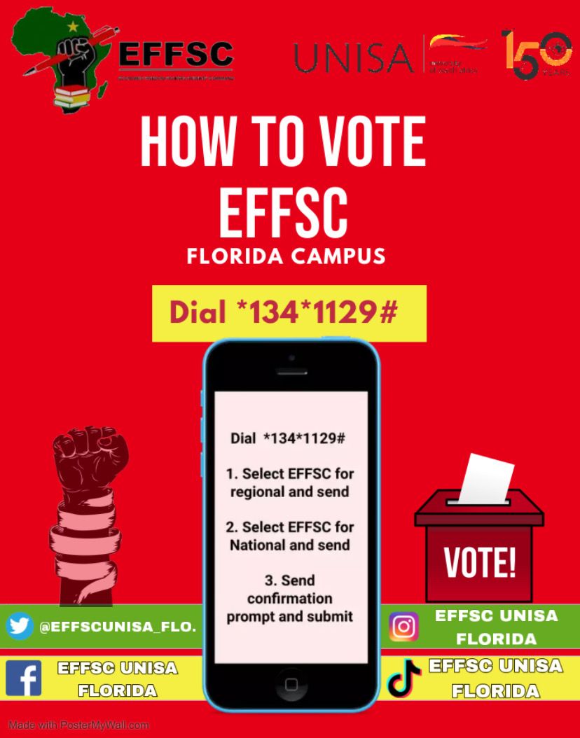 syathokoza123's tweet photo. Vote EFFSC @unisa UNISA 2023 SRC election is now open. 
Click on https://t.co/GHytA3WDXR  
or dial free 
USSD *134*1129# https://t.co/pmCqTW9u5v