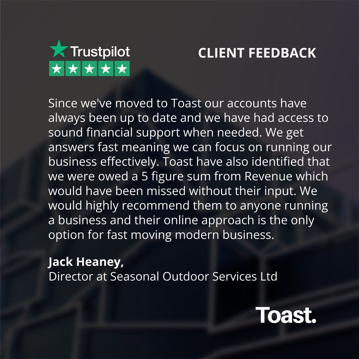 ToastAccounts's tweet photo. #ClientFeedback⭐️ «We would highly recommend them to anyone running a business and their online approach is the only option for fast moving modern business.»

#accountingservices #accounting #cloudaccounting #accountants https://t.co/PaenQrFb6u
