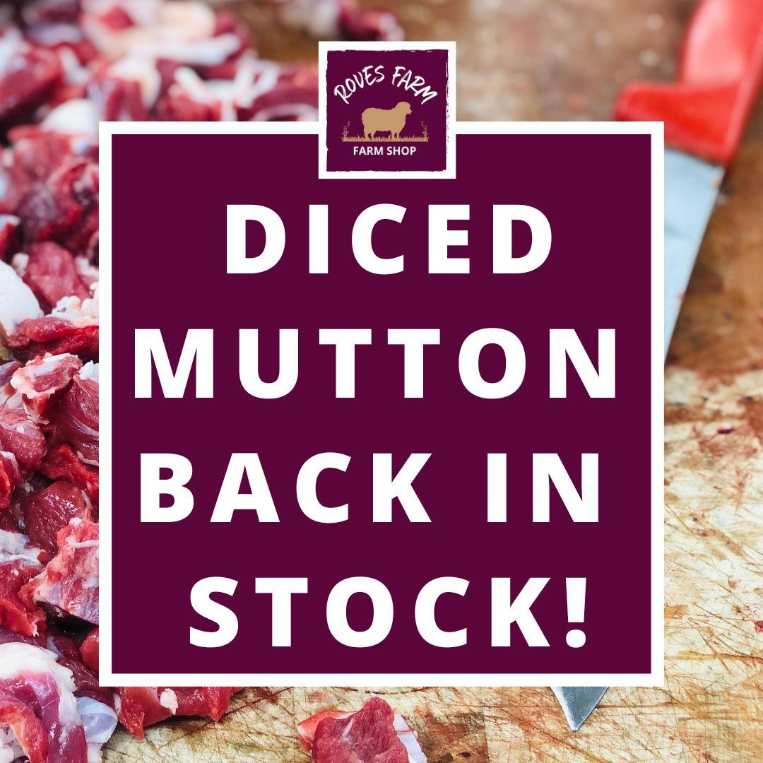 Back in stock is our Diced Mutton at £9.99/kg. Our Roves-reared mutton is perfect for slow cooking in casseroles, stews & curries. It is beautifully flavoured and melts in the mouth! 🍲🥩 Purchase in store or online rovesfarm.co.uk/store-front/ #farmshop #swindon #wiltshire #mutton