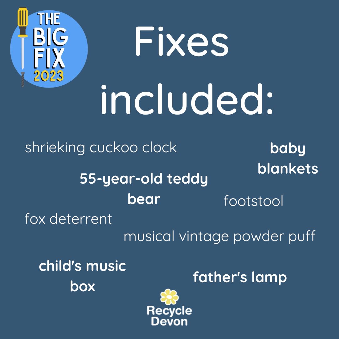 RecycleDevon's tweet image. Amazing results from this year’s #TheBIGFIX2023!  

In May, over 800 volunteers from #Devon and across the #UK joined forces to help 2,242 residents #fix their broken belongings and prevent them from going to #waste.

Find out more stats here ⬇️

@DevonCC @devonclimate