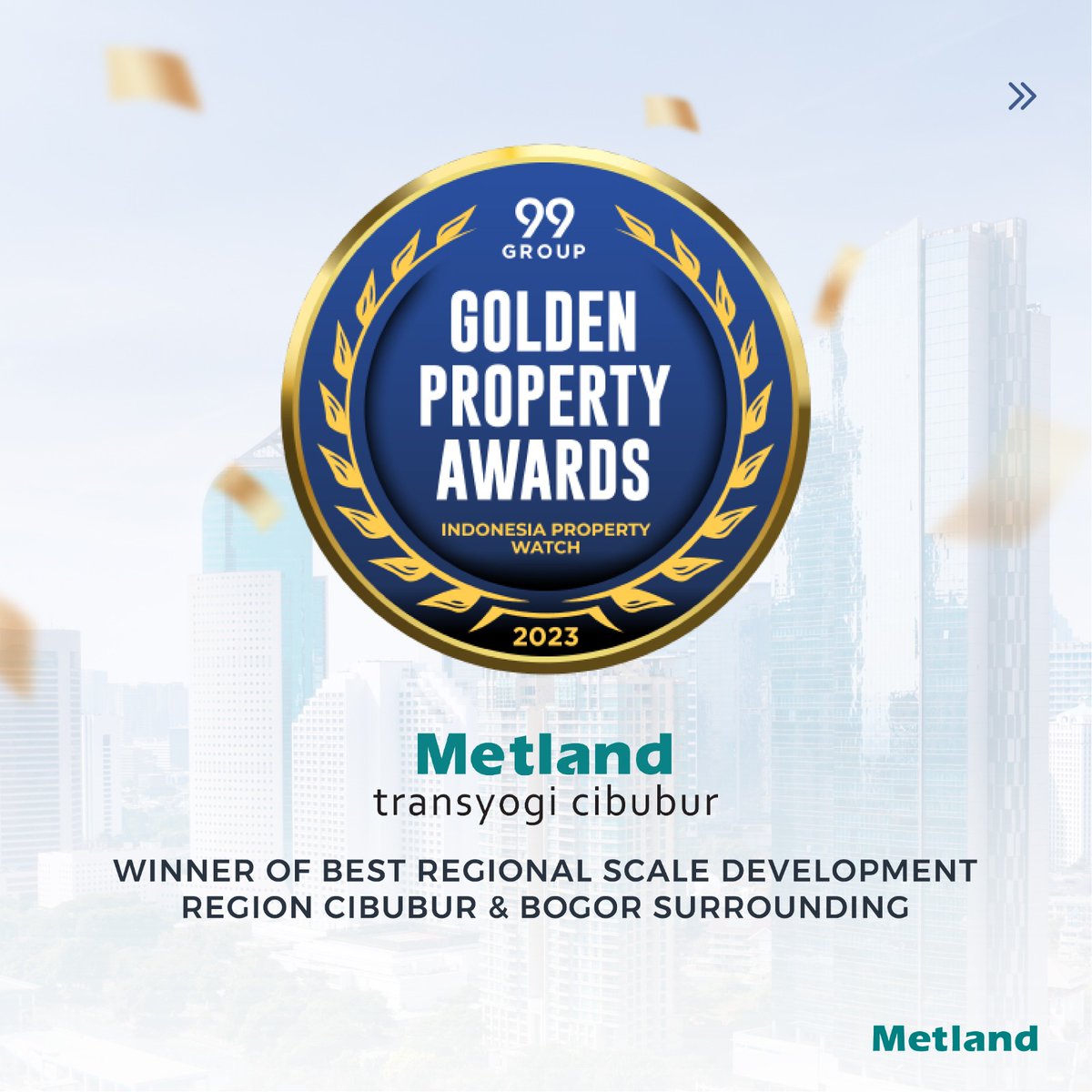 Metland_id's tweet photo. Jakarta (15/8)
Metland melalui proyek residensial Metland Transyogi Cibubur meraih penghargaan GOLDEN PROPERTY AWARDS 2023 dengan kategori Best Regional Scale Development Region Cibubur &amp; Bogor Surrounding.
#Metland #Metlandtransyogicibubur #Goldenpropertyawards2023 https://t.co/OXq0MvWtjF