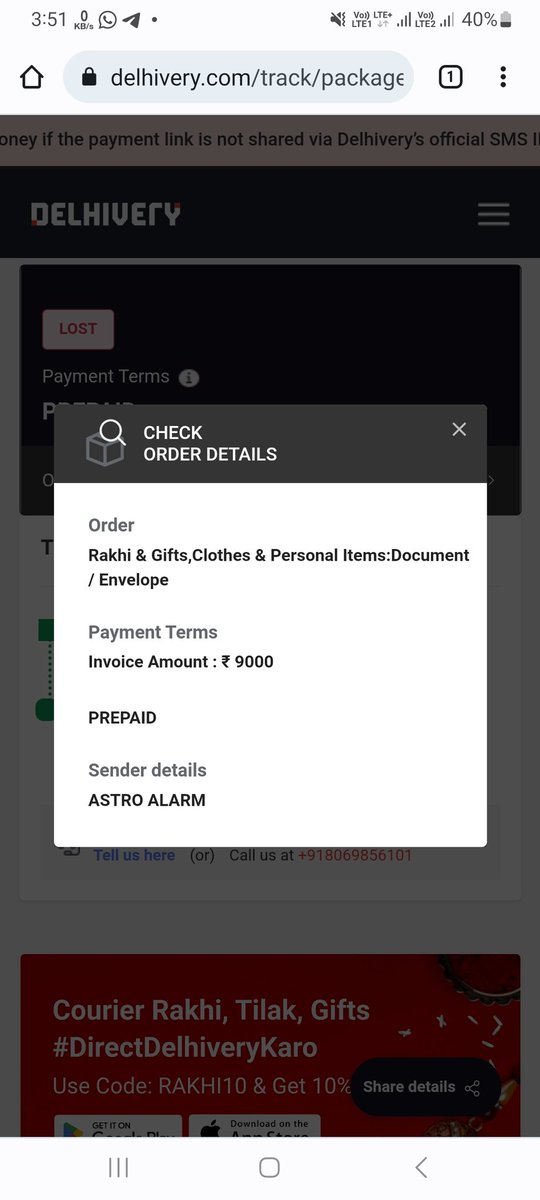 AstroAmanAanand's tweet photo. @delhivery lost after Out for Delivery l, package contains goods worth of 9000₹ https://t.co/gJDBJEHSlk