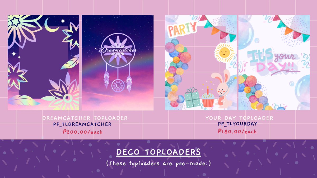 paintnfootprint's tweet photo. WTS/LFB: NEW DESIGNSπ’
NEW Astro Inspired Deco Toploaders.
- Boo
- Dreamcatcher
- Your Day
- Focus on Me
More designs coming up soon! β₯
Message us to order.
#PaintandFootprints #DecoToploaders #ASTRO #AROHA
tags mj jinjin cha eunwoo moonbin rocky sanha astro aroha wts lfb deco toploaders custom