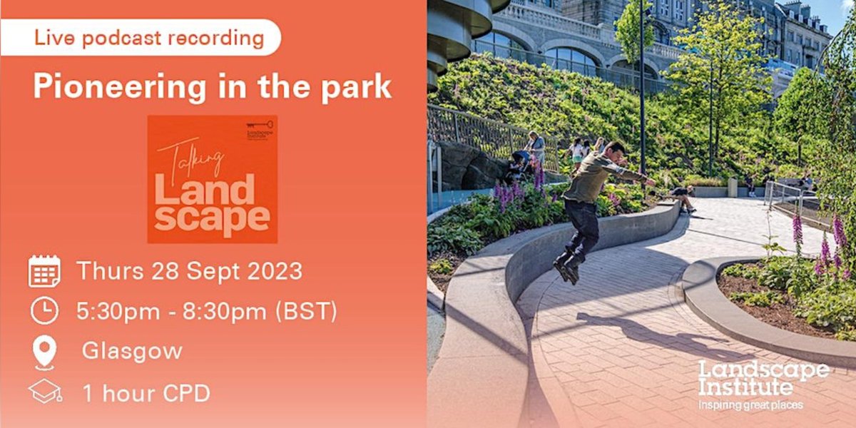 One for the diary - a live @talklandscape #podcast from @rcpsglasgow on pioneering in our #parks with @LDADesign's Kirstin Taylor, joint lead of our #Glasgow studio; Rachel Smith, Parks Development @GlasgowCC and Jon Rowe of @SustransScot - 28 September eventbrite.co.uk/e/pioneering-i…