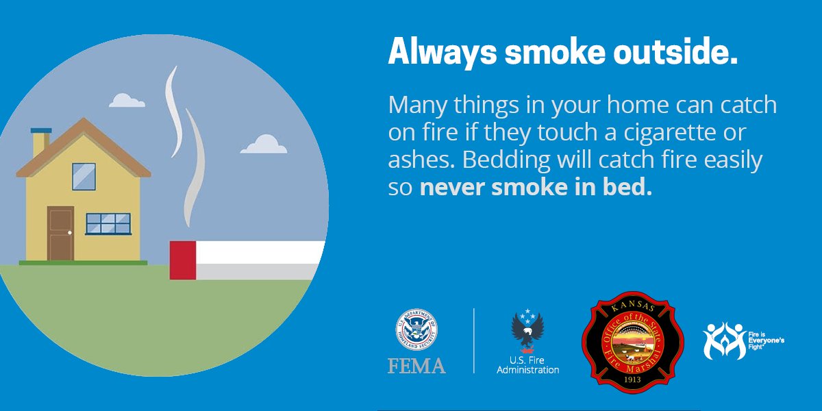 ksfiremarshal's tweet photo. It is always safer to #SmokeOutside. Make sure to extinguish cigarettes in an approved container; not into mulch, potted plants or the trash can. #SmokingFireSafety https://t.co/I1YdnFDTjE