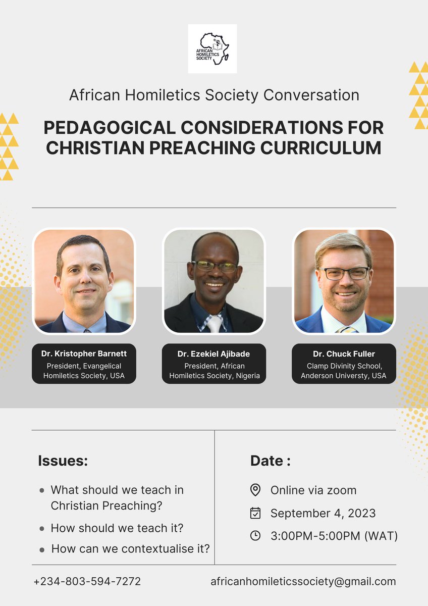 An opportunity to examine the content and delivery of our Christian Preaching curriculum to ascertain their biblical and contextual relevance and richness. Zoom link: us06web.zoom.us/j/89285597719?…