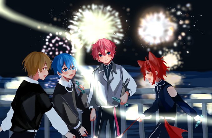 「blue hair fireworks」 illustration images(Latest)