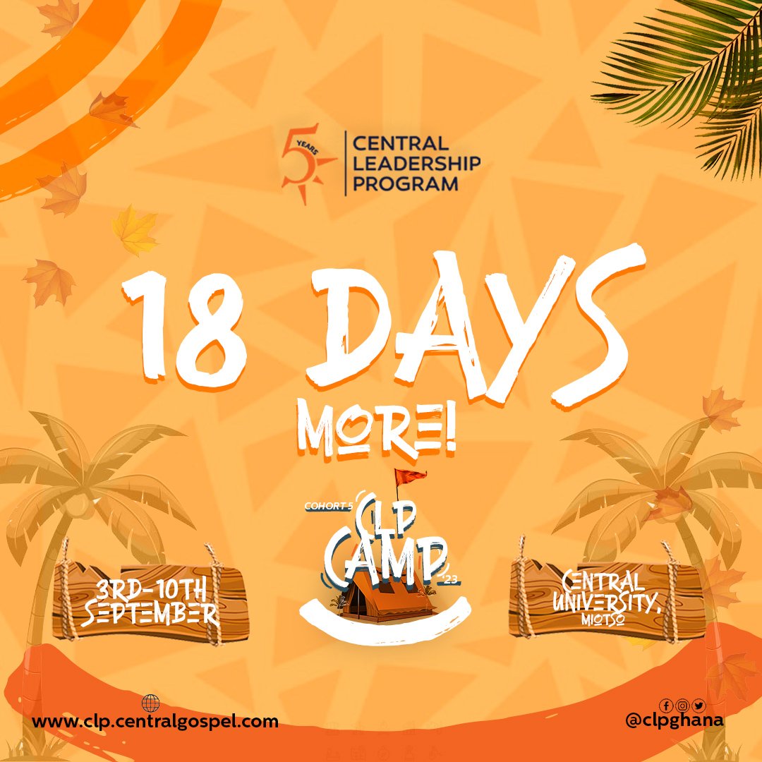 clpghana's tweet image. Still on the countdown to the most awaited CLP Camp 2023💯💫🧡
Share in the excitement because it's 18 more days to go!🎉

#lead #clpcamp2023 #clpat5 #transform #18daysmore #anticipate
