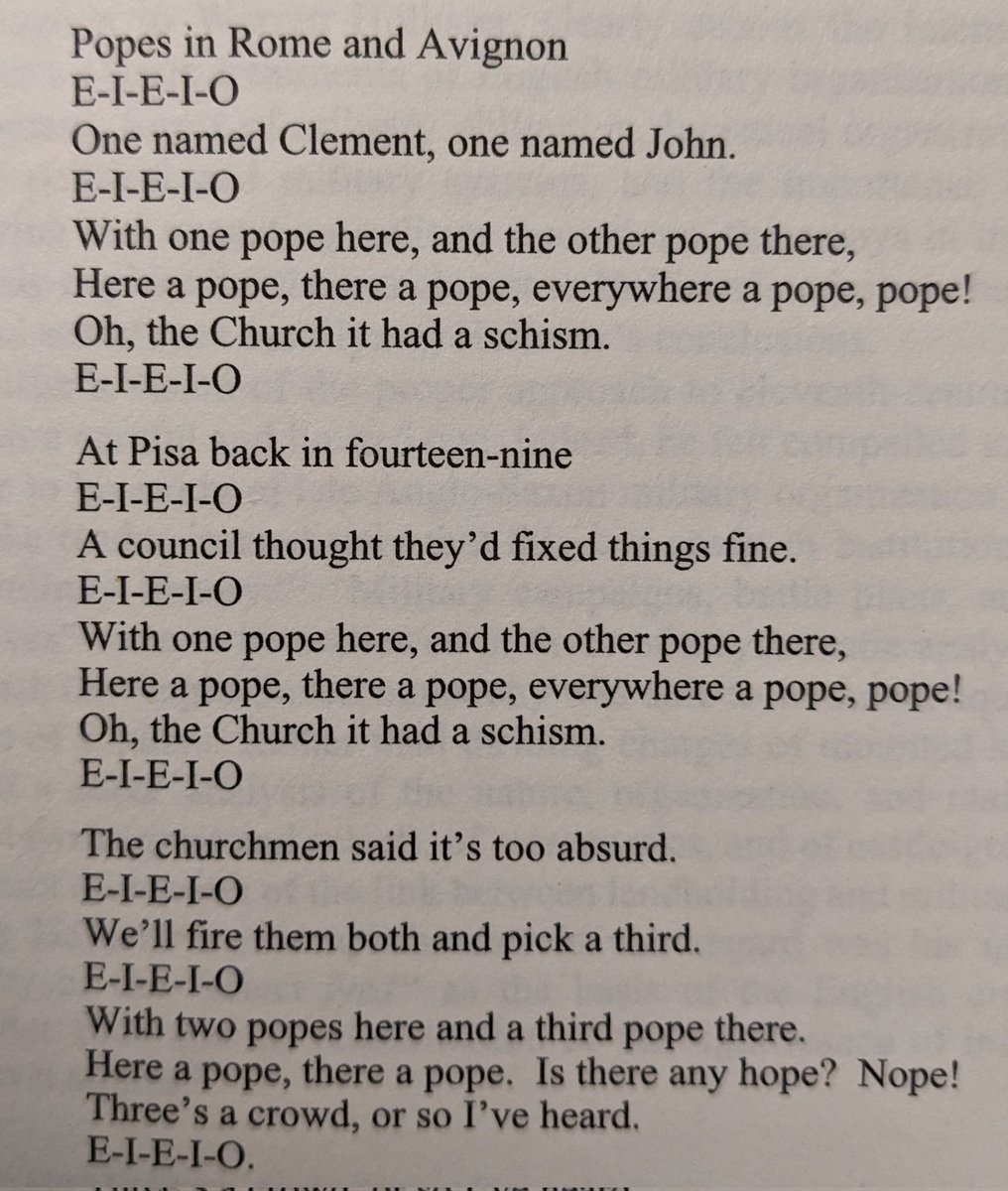 medievalist1's tweet photo. @LeonieVHicks Have you seen C. Warren Hollister's song about the Avignon Papacy, set to the tune of "Old MacDonald?" He used to sing it to undergrads at UC-Santa Barbara. https://t.co/H6xwmuSPIu