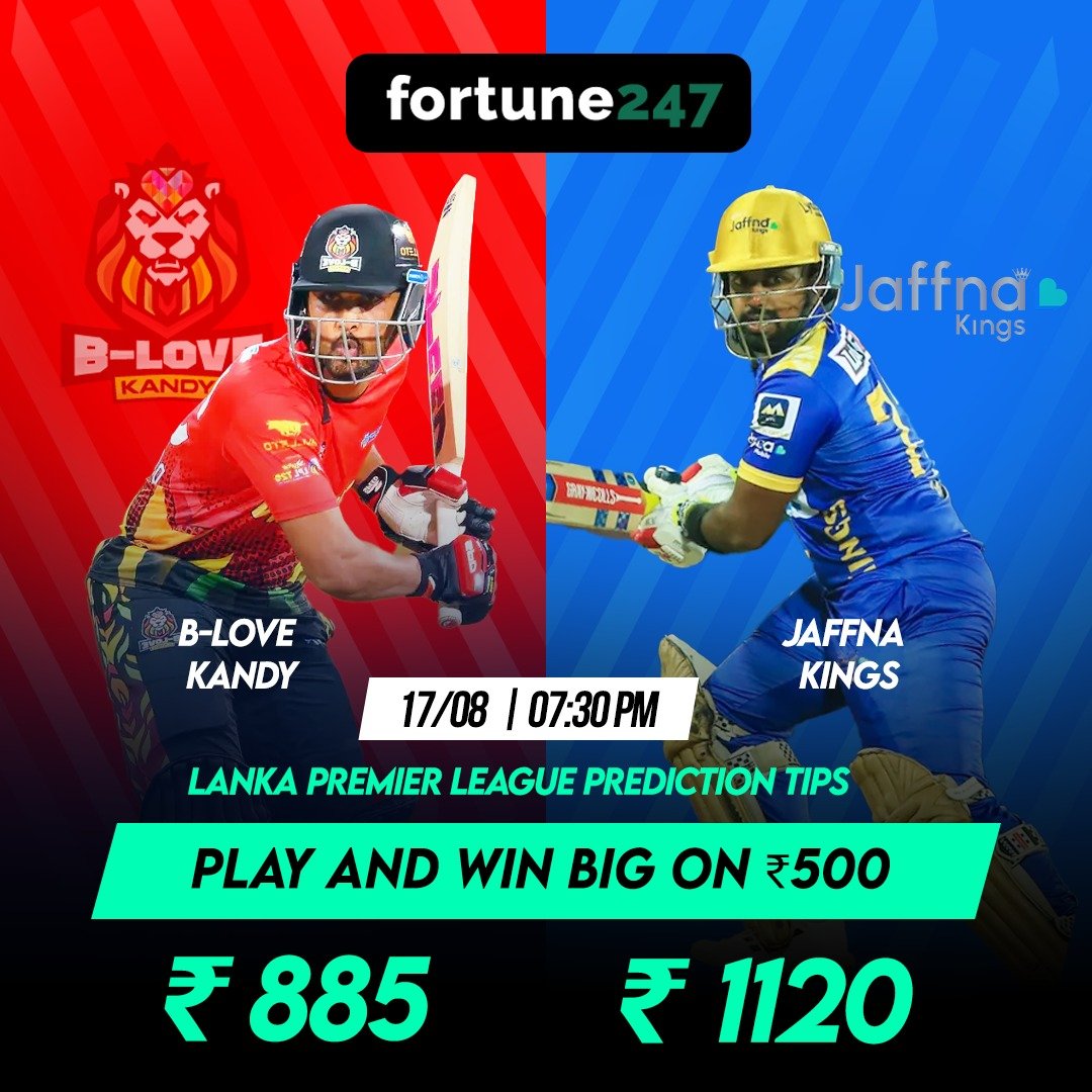 📍B-LOVE KANDY VS JAFFNA KINGS...!!💥
📍BET ₹500 AND ENJOY MASSIVE RETURNS..!!💯💯

#onlinegames #winonline #fortune247 #games #onlinesports #bestonlinesports #bestgames #win #play #sports #lpl #b-lovekandy #jaffnakings #lankapremierleague