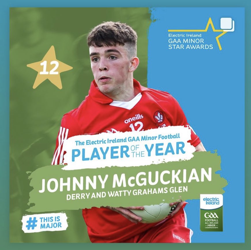 WattyGrahamsGAA's tweet photo. For the second year running, our own Johnny McGuckian has been named on the @ElectricIreland Minor team of the year. In addition, Johnny has also named Minor player of the year 2023! Fantastic recognition for Johnny &amp; very much deserved! 
Comhghairdeas! 👏👏 https://t.co/kLHfE06Mkr