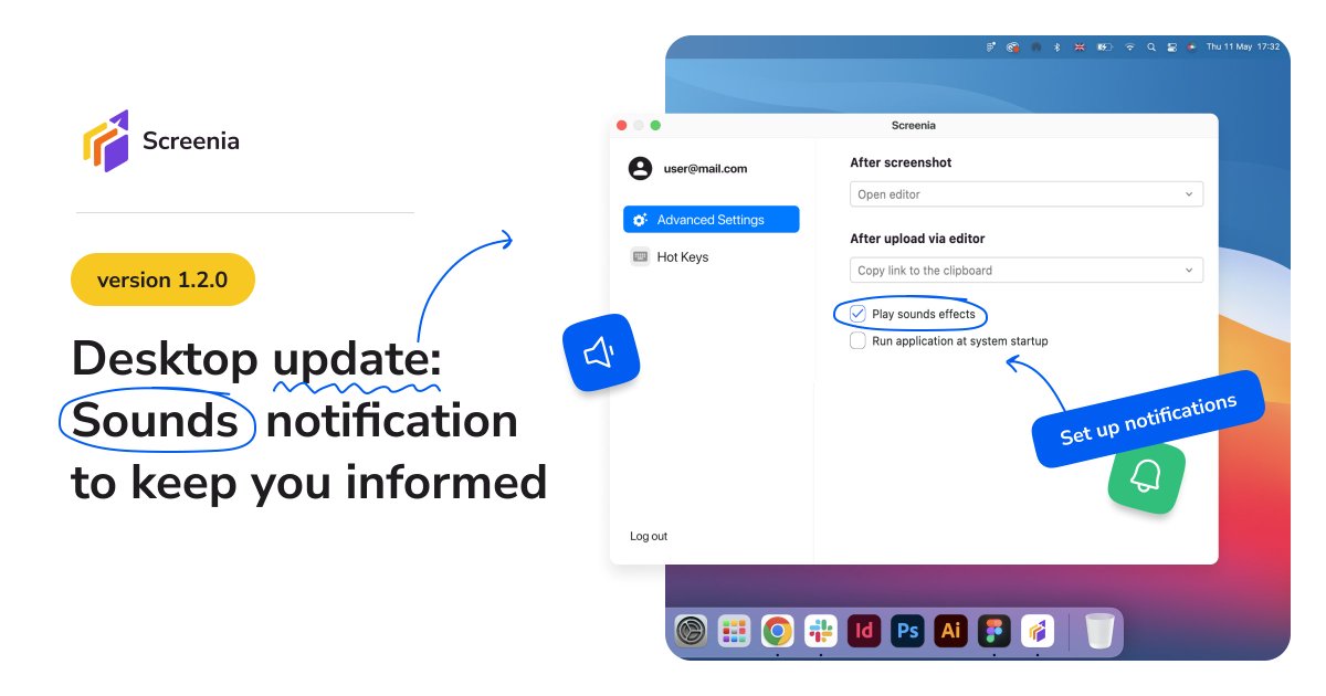 ScreeniaAPP's tweet photo. Sounds notifications are available in Screenia! No more second-guessing if you've captured the perfect shot or not 😉 
🎶 Update Screenia desktop version to 1.2.0 and stay tuned! 

#Screenshoting #ScreeniaUpdate #ScreenshottingTool #DesktopApp https://t.co/xezNsBIcEl