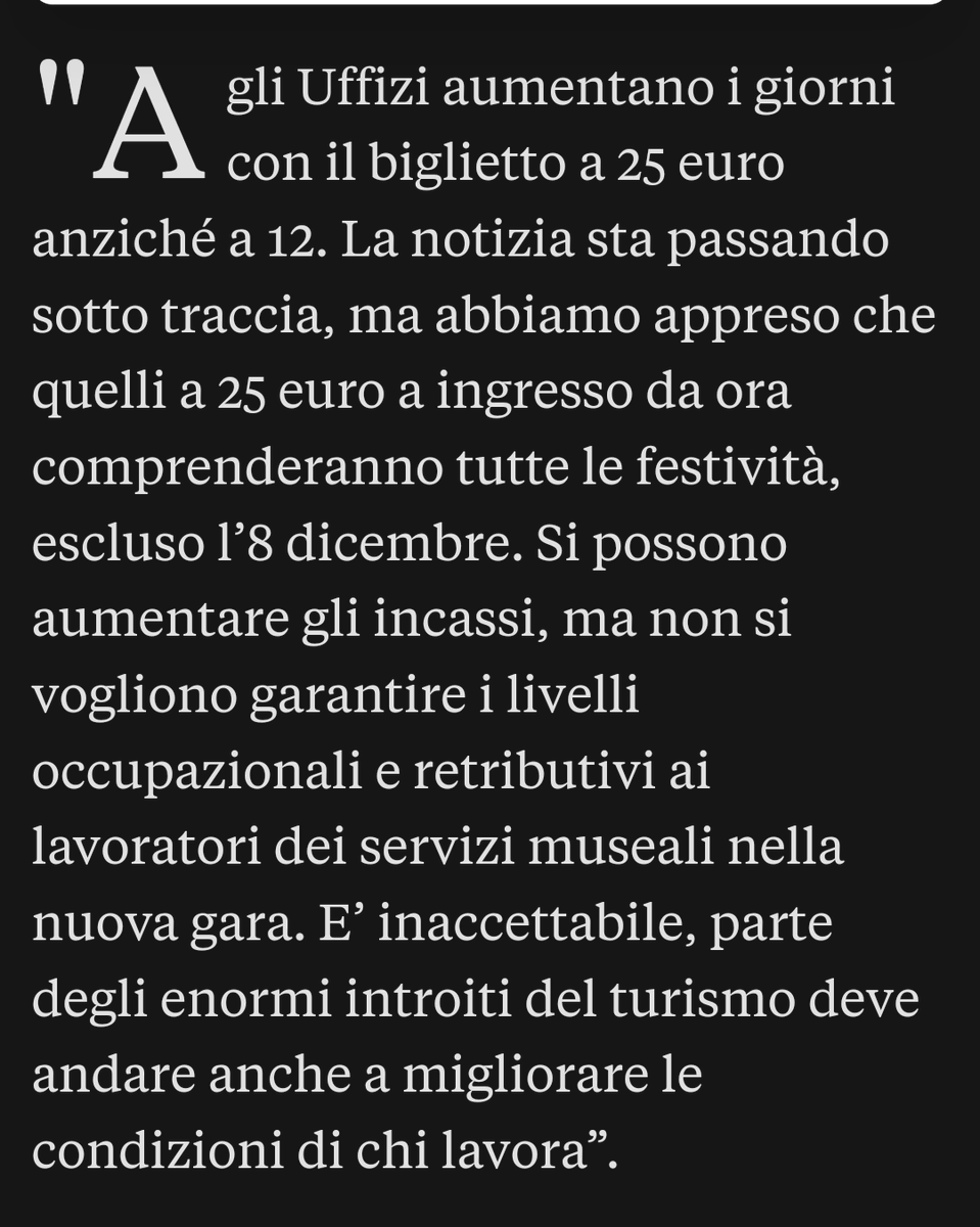 FI_Possibile's tweet photo. Aumentare notevolmente gli #incassi dell’azienda che si aggiudicherà la nuova #gara per i #servizi #museali e non occuparsi dei livelli contrattuali, #occupazionali e #retributivi di #lavoratori e #lavoratrici. 
E' davvero Inaccettabile. 

#Firenze #Musei #Uffizi https://t.co/R5uQul4w54