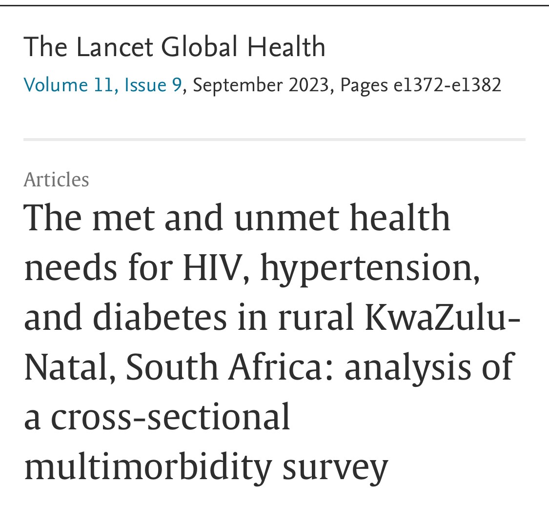 The met and unmet health needs for HIV, hypertension, and diabetes in rural  KwaZulu-Natal, South Africa: analysis of a cross-sectional multimorbidity  survey - The Lancet Global Health