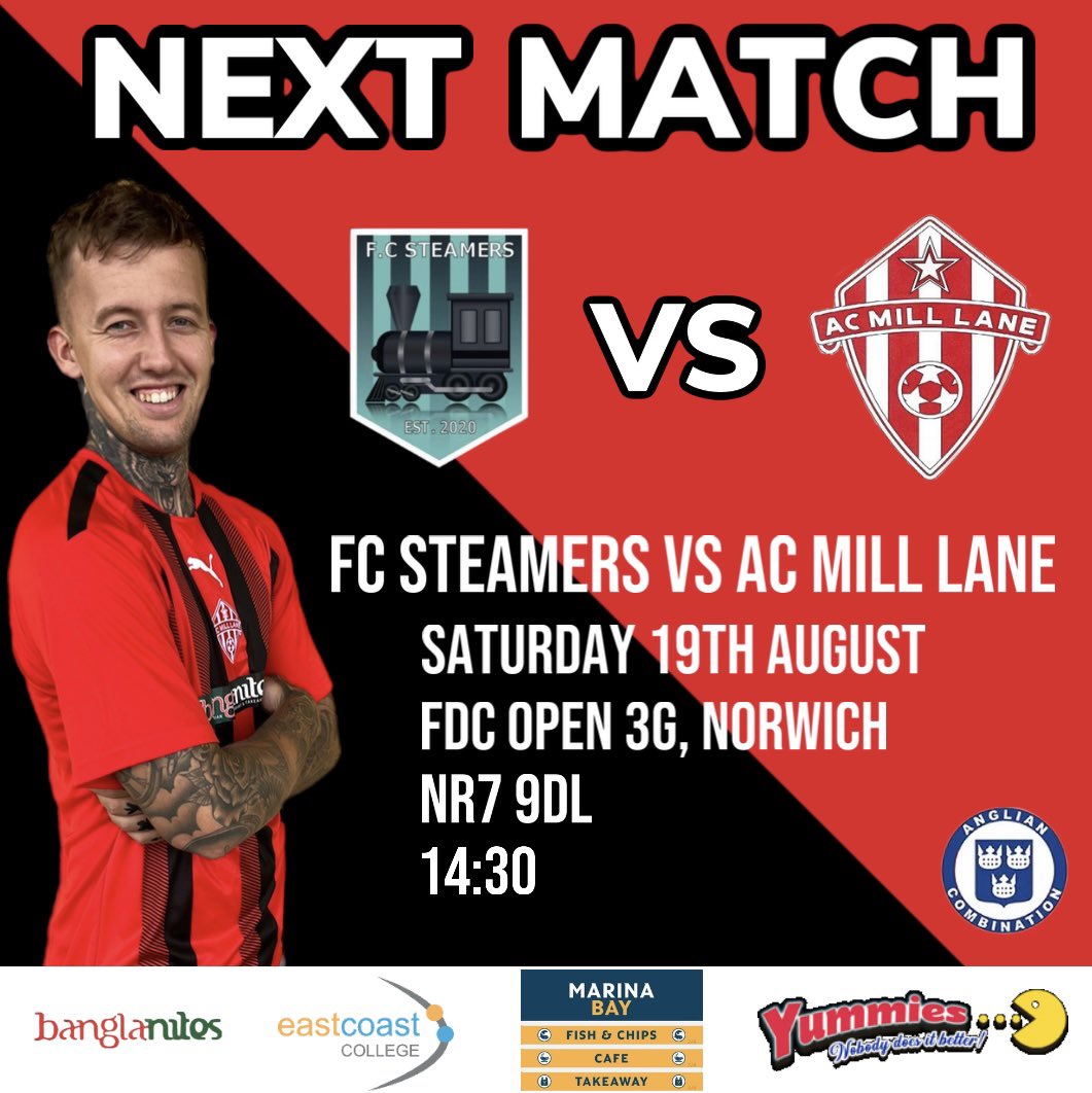 AC_Mill_Lane's tweet photo. We’re back! This Saturday we travel to @FCSteamers in their first ever @AnglianCom fixture to kick off our 2023/24 season! 🔴⚫️ https://t.co/zT1FmXGyFs