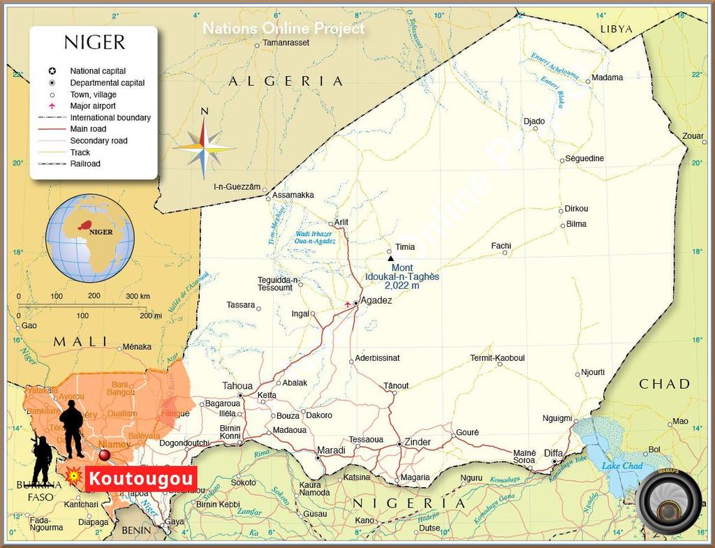 Wamaps_news's tweet photo. #Niger 🇳🇪 | 15/08 vers 13h30, un convoi des #FAN circulant entre #Boni et #Torodi a été attaqué à #Koutougou (#Tillabéri) par la Katiba Hanifa (#JNIM).
🔴 17 soldats tués et 20 blessés.
⚫ les autorités déclarent que les FAN ont neutralisé plus de 100 terroristes dans leur fuite. https://t.co/GGCoXXhGlU