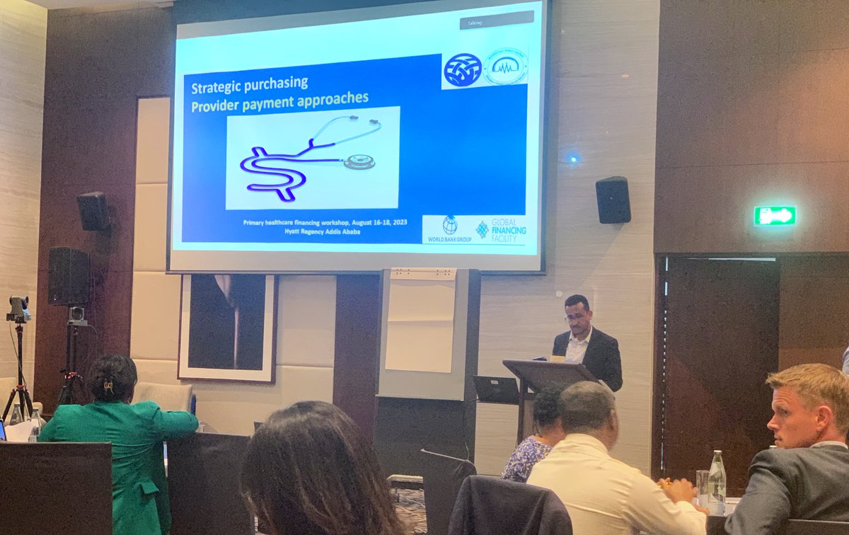 <a href="/FMoHealth/">Ministry of Health ETHIOPIA</a> <a href="/WHO/">World Health Organization (WHO)</a> <a href="/WHOEthiopia/">WHO Ethiopia</a> <a href="/WorldBank/">World Bank</a> Tesfaye Mesele, senior health financing advisor <a href="/FMoHealth/">Ministry of Health ETHIOPIA</a>, presenting an overview of different approaches to purchasing / provider payment (strengths and weaknesses)