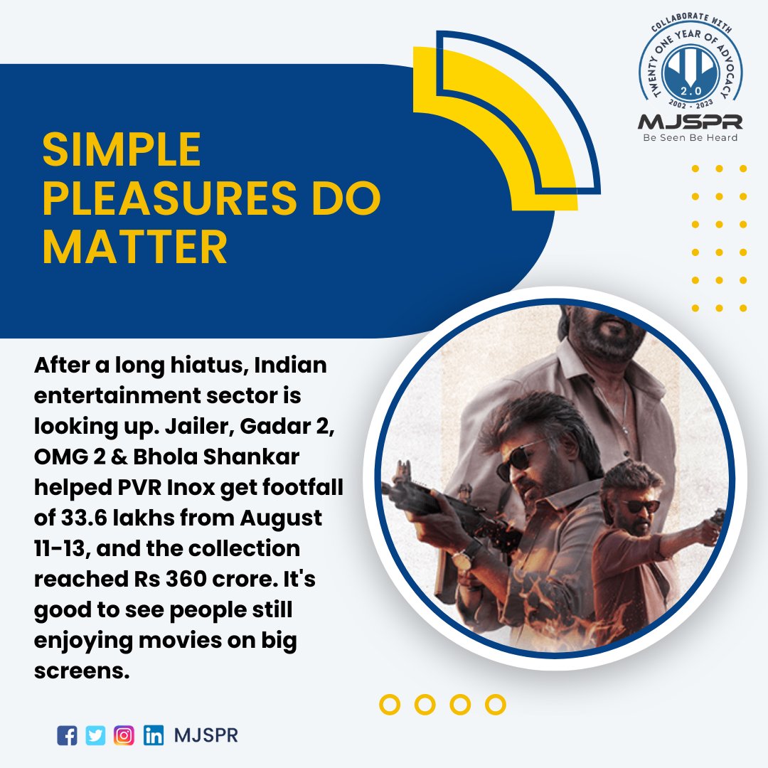 MJSrikant's tweet photo. Simple pleasures do matter
#jailer #rajnikant #rajni #superstar #gadar2 #sunnydeol #amishapatel #omg2 #akshaykumar #pankajtripathi #omg #boxofffice #megastar #chiranjeevi #bholashankar #inox #pvr https://t.co/pBpjgY3F4q
