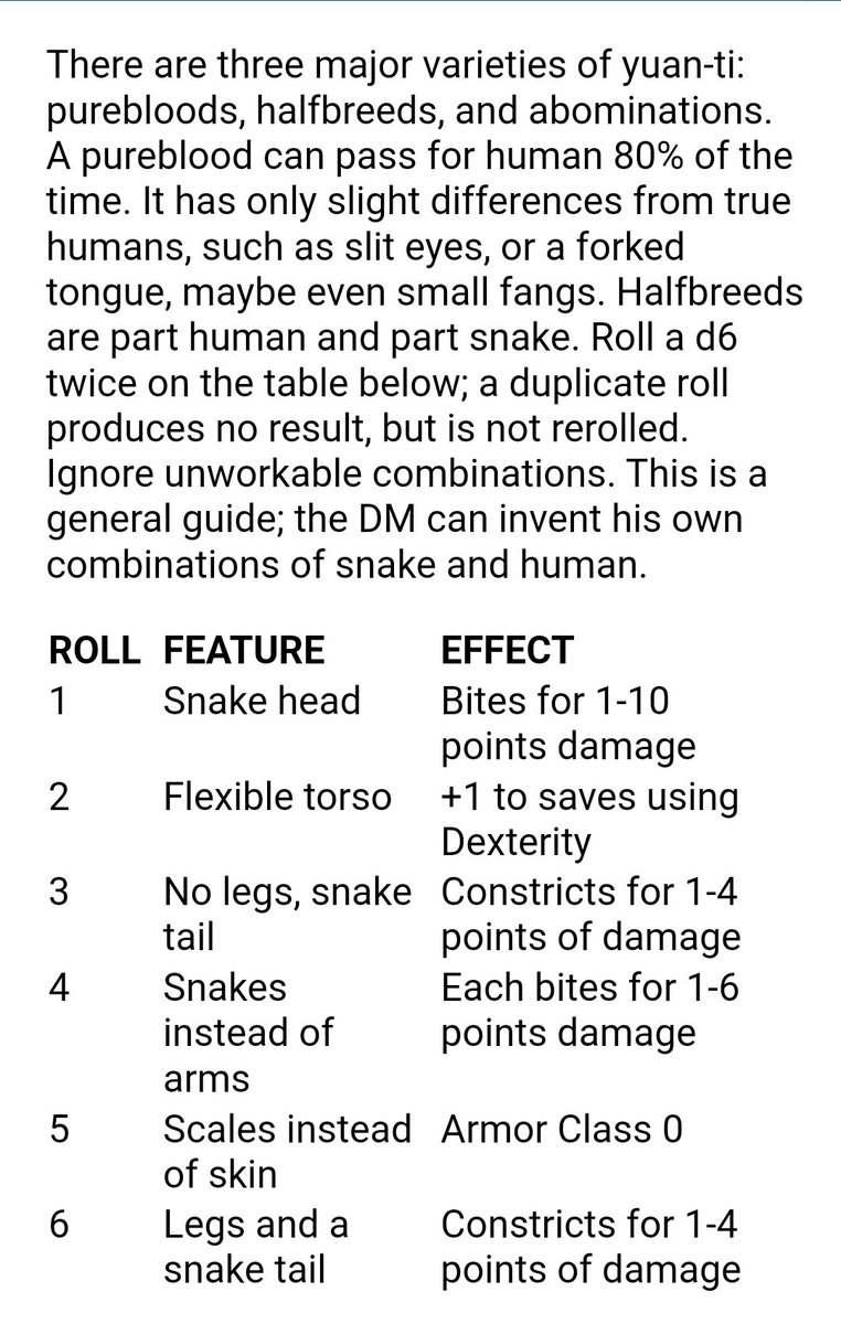 eroc0303's tweet photo. I love Yuan-ti encounters, but one doesn't just roll in snake people without understanding the full extent of their world! #dungeonsanddragons #ADnD2 #MonstrousCompendium #ADnD1 #MonsterManual2 https://t.co/xGOdeGG5ik