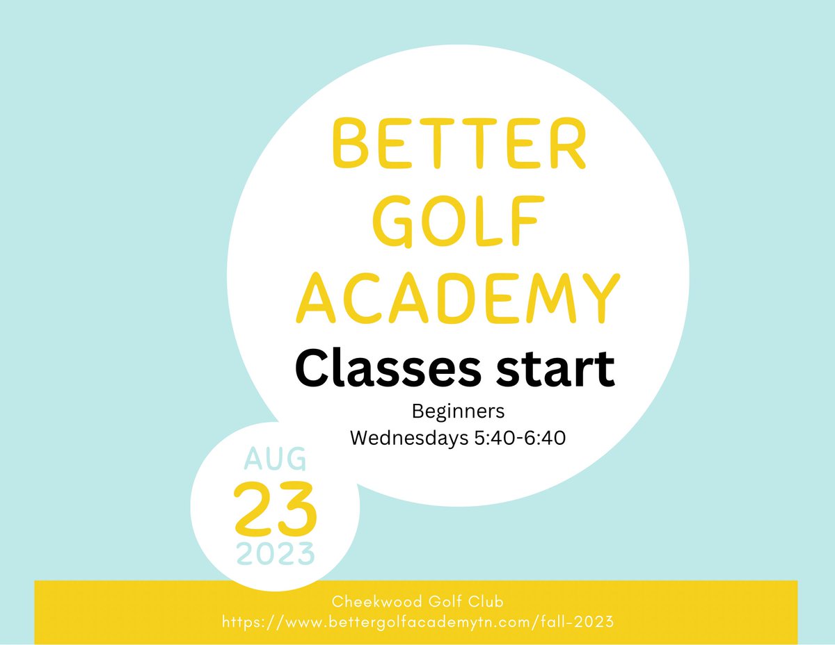 Jim Kite is back at cheekwood starting on the 23rd! Junior lessons at for beginners start at 5:40 and run til 6:40 each week. Sign up at at bettergolfacademytn.com/fall-2023
