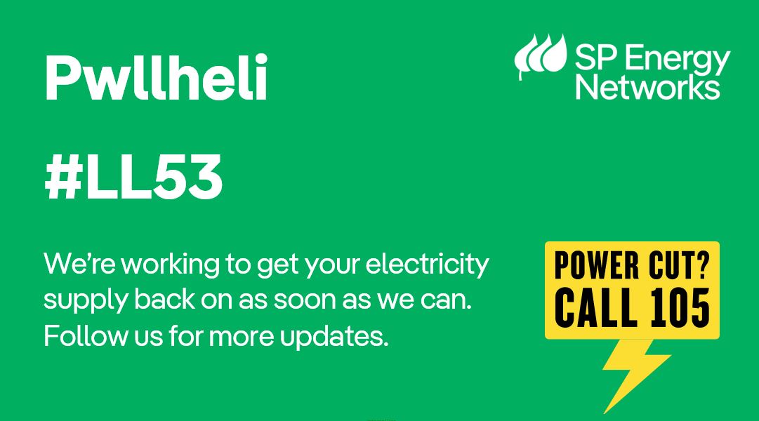 SPEnergyNetwork's tweet image. We are aware of a #POWERCUT in #LL53 #Pwllheli. Our engineers are making their way to site and will work to restore the supplies.