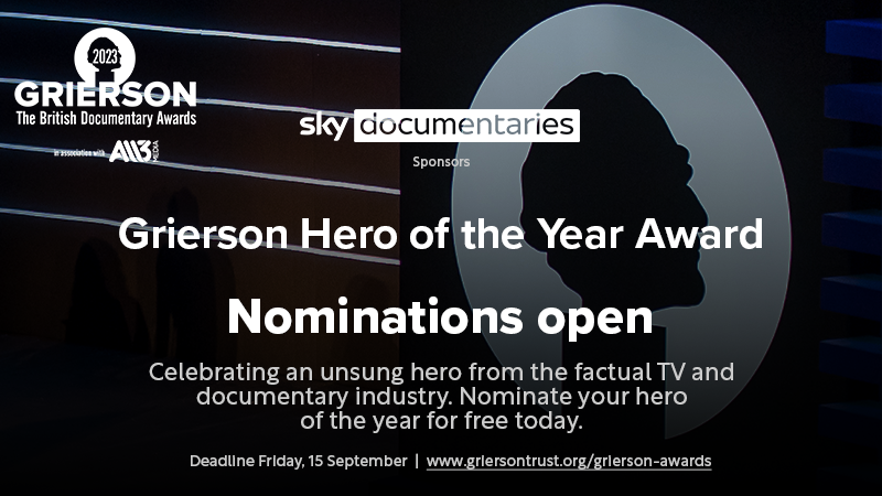 The Whickers (@whickerawards) on Twitter photo The <a href="/griersontrust/">The Grierson Trust</a> #HeroOfTheYear Award nominations are open!
Nominate your unsung hero working in #documentary/#FactualTV to celebrate the impact they've had on your work/the industry this last year 💫
It's totally FREE to nominate! Deadline 15 Sept: bit.ly/44eqMJ4 The <a href="/griersontrust/">The Grierson Trust</a> #HeroOfTheYear Award nominations are open!
Nominate your unsung hero working in #documentary/#FactualTV to celebrate the impact they've had on your work/the industry this last year 💫
It's totally FREE to nominate! Deadline 15 Sept: bit.ly/44eqMJ4