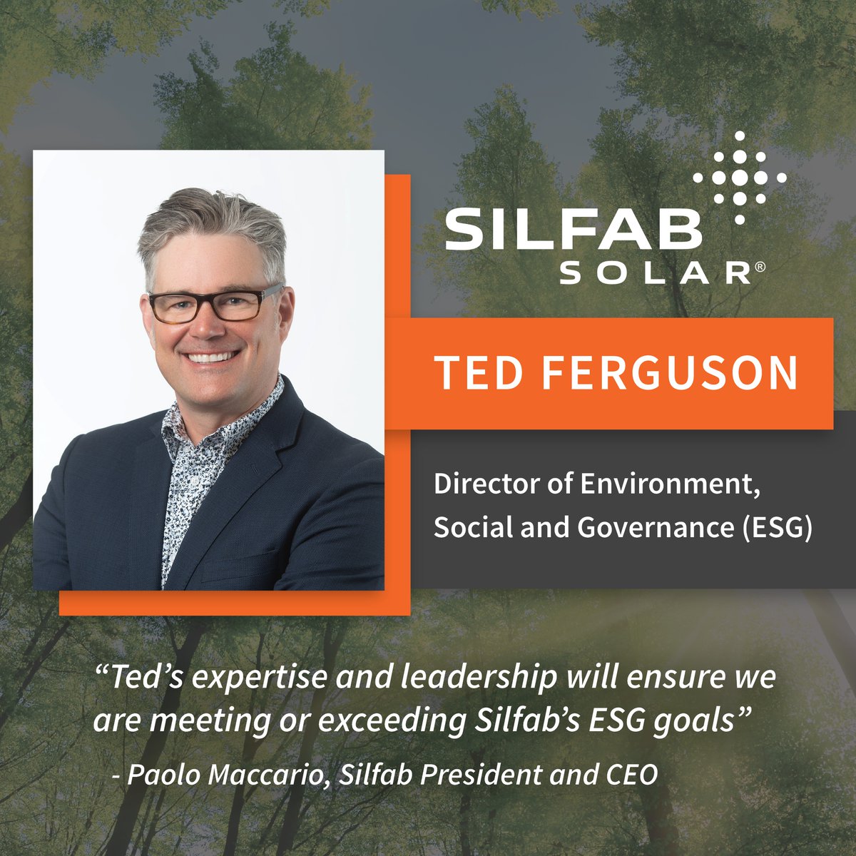 SilfabSolar's tweet image. Ted Ferguson has been named Silfab Solar's Director of Environment, Social and Governance (ESG) to further advance Silfab’s objective to have the lowest carbon footprint of any solar manufacturer.
Read more about Silfab’s ESG initiatives - silfabsolar.com/silfab-solar-n…

#SilfabSolar...