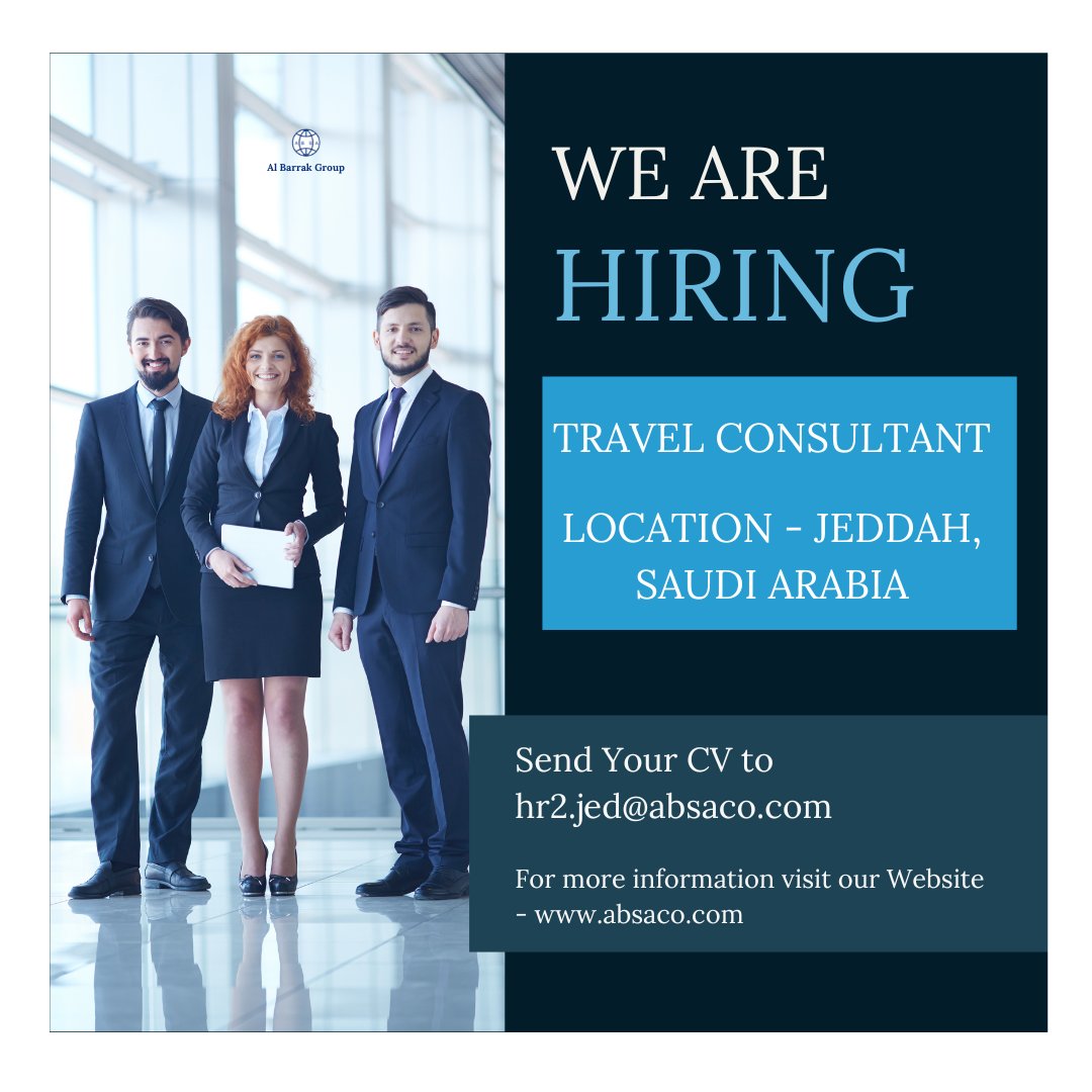 Job Alert!

We're on the lookout for a passionate Travel Consultant to join our team in Jeddah (Saudi Arabia)!
#travelconsultant #Career #HIRINGNOW #JobSeekersSA #jobsinsaudiarabia #ksajobs
#JoinUs #jobvacancy_alert #Saudijobs #jobopportunity #jeddahjobs #travelagent #jobsearch