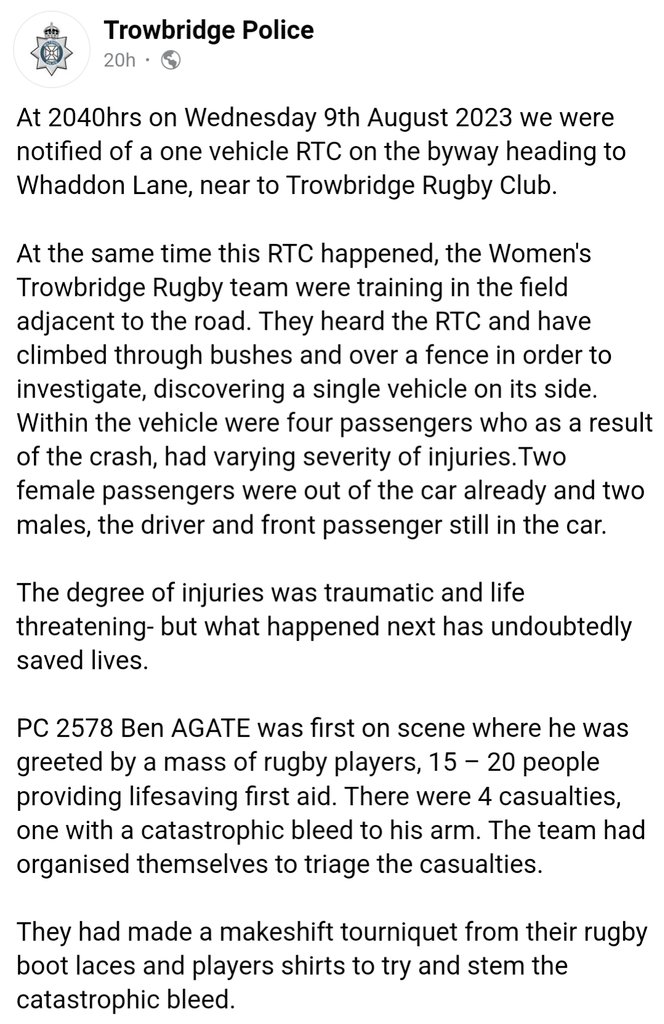 Goodable's tweet photo. A women's rugby team in the UK just saved four people's lives.

It's one of the most incredible stories you'll see on this app.

Trust us, it's worth it. https://t.co/Ql7N6SydMB