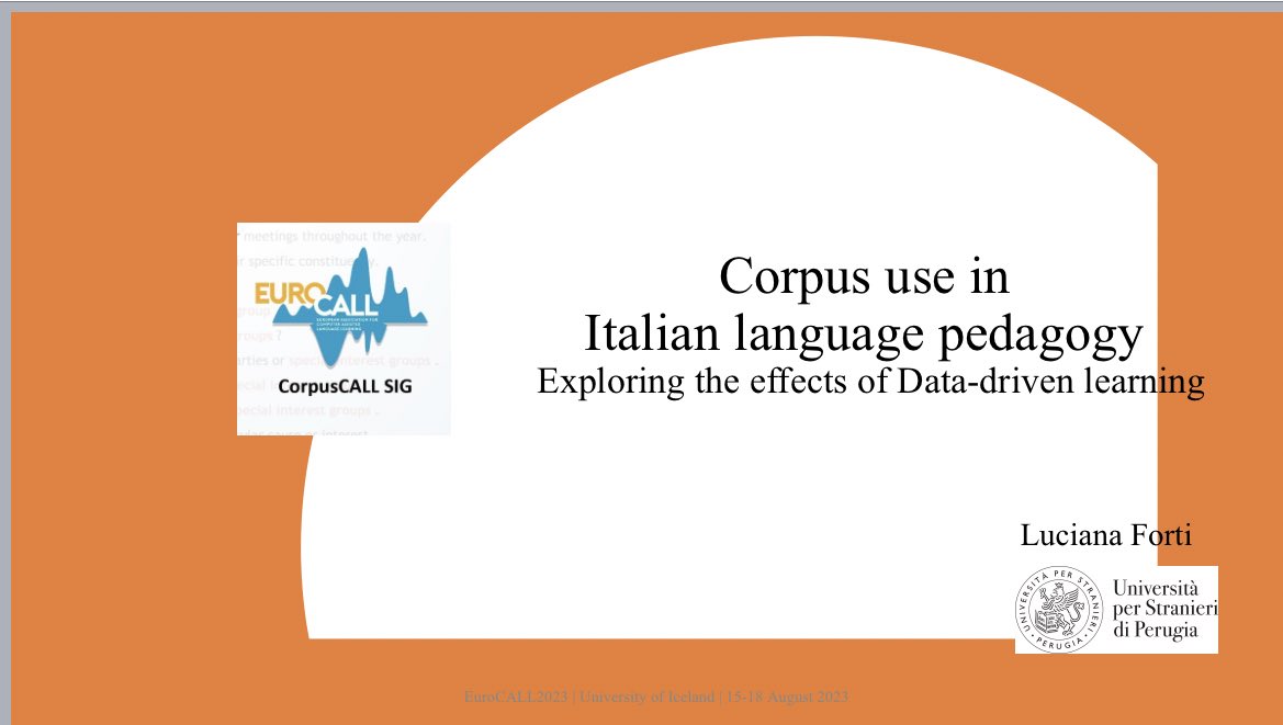 EuroCall CorpusCALL SIG symposium: Here’s Luciana presenting “Corpus use in Italian language pedagogy”
#eurocall2023 @corpuscall_sig