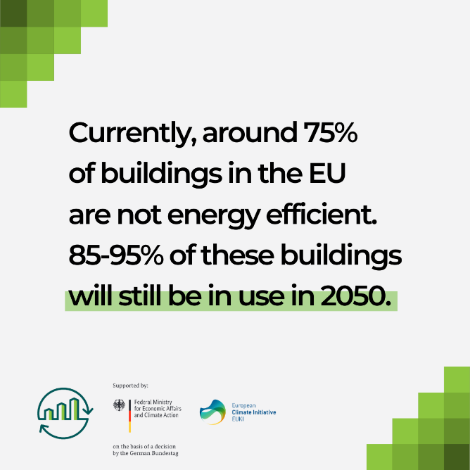 How to make existing buildings more sustainable?
1. Implementing energy-saving practises🔋
2. Educating building occupants 👥
3. Utilizing renewable energy sources ♻️
4. Modernization of existing buildings with energy-efficient technologies 🏘️