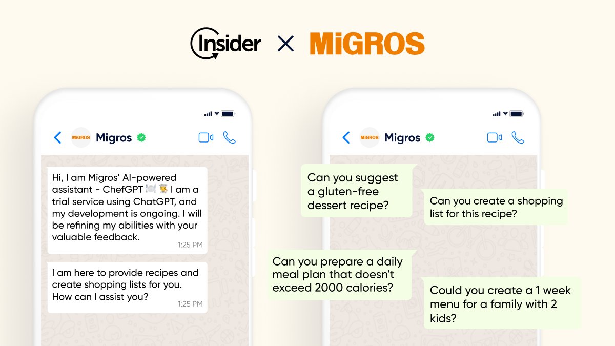 insideronehq's tweet photo. Migros, one of Europe’s leading supermarket chains has launched #ChefGPT — a service to provide users with delicious recipes, cooking tips and recommendations via #WhatsApp 🍽👨🍳 https://t.co/j4li72kGxB