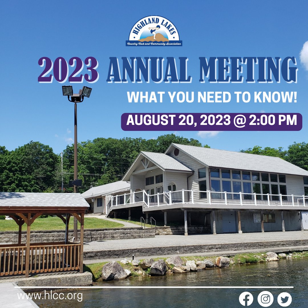 📢 Don't miss the 2023 Annual Meeting August 20! 🗓️ Join us 2 PM on the Clubhouse lawn (weather permitting) or in the Seckler Room if it's raining. Remember to bring your Membership Card & badge for voting. Only members in good standing can vote. See you there! #AnnualMeeting2023