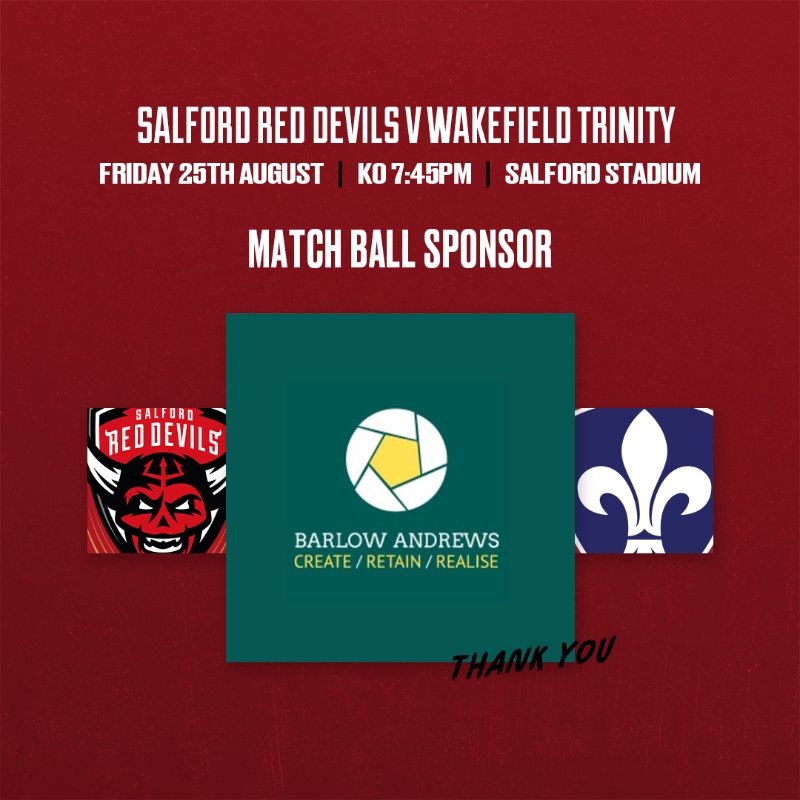 SalfordDevils's tweet photo. 🤝 A huge thank you to @Team__Spearhead &amp; @BarlowAndrews for sponsoring tomorrow’s game against Wakefield Trinity!