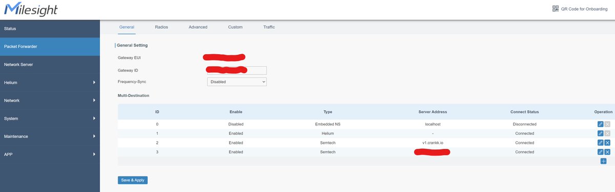 ilCapoFox's tweet image. Update on @MilesightIoT #UG65!
In addition to @helium, with #Semtech protocol, it is possible to add @IoCrankk and also @Things_IX!
While for Crankk it is enough to use its server (then connect UG65 to license), for ThingsIX I used a Forwarder VPS.
Triple #mining is live!🚀

#IoT