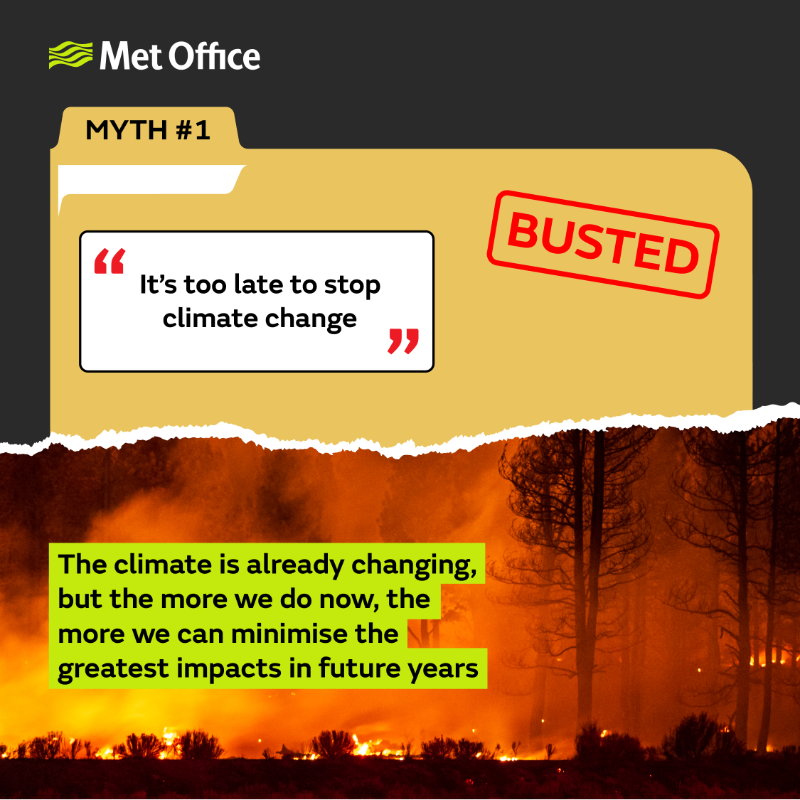 metoffice's tweet photo. We've all heard the myths about #ClimateChange. Our myth-busting facts explain how individual climate action can make a difference.

Get ready for tomorrow #GetClimateReady