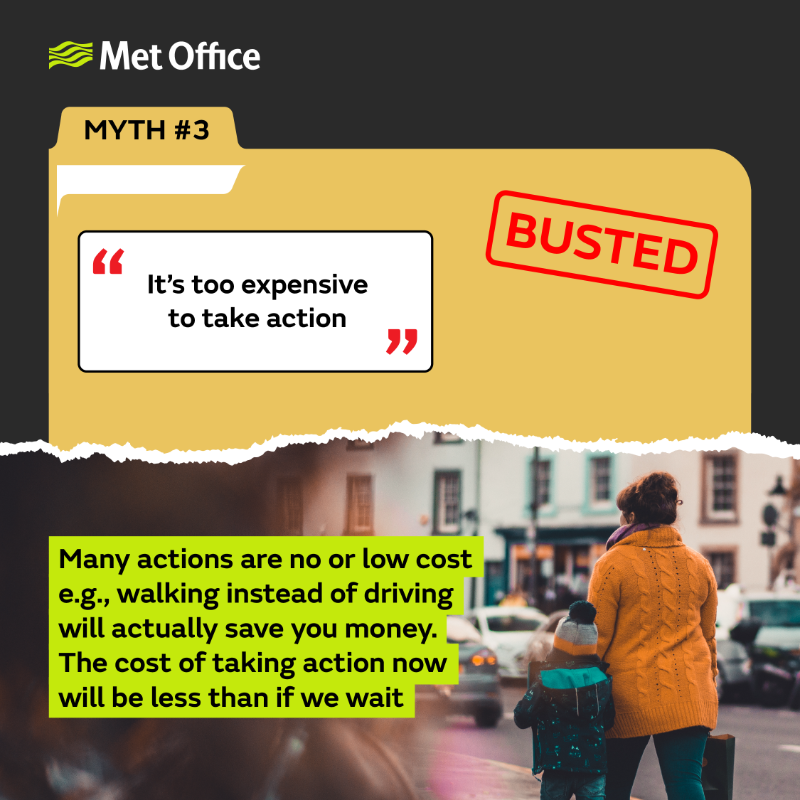 metoffice's tweet photo. We've all heard the myths about #ClimateChange. Our myth-busting facts explain how individual climate action can make a difference.

Get ready for tomorrow #GetClimateReady