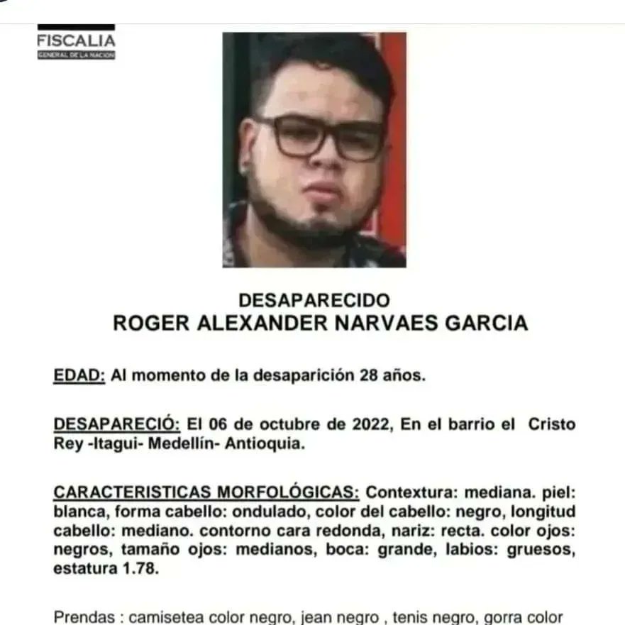 santosnarvaes's tweet photo. 315 dias desaparecido en Medellín @Colombia
Ayudar a difundir🙏
 @16Agosto @petrogustavo @FiscaliaCol @PoliciaColombia @GaulaPolicia @MinjusticiaCo @CancilleriaCol @CancilleriaVE @yvangil @VickyDavilaH @NicolasMaduro @ViceColombia @ViceVenezuela @cruzrojacol @UBPDcolombia https://t.co/fjbWPY0Jig