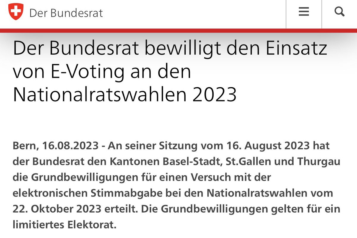 Verantwortungslos! #eVoting ist eine Gefahr für die Demokratie. Wahlen und Abstimmungen können unbemerkt und grossflächig manipuliert werden. Soweit darf es nicht kommen. E-Voting muss sofort gestoppt werden! Warum ein <a href="/eVoteMoratorium/">e-voting-moratorium.ch</a> notwendig ist: e-voting-moratorium.ch ✊🏻💜