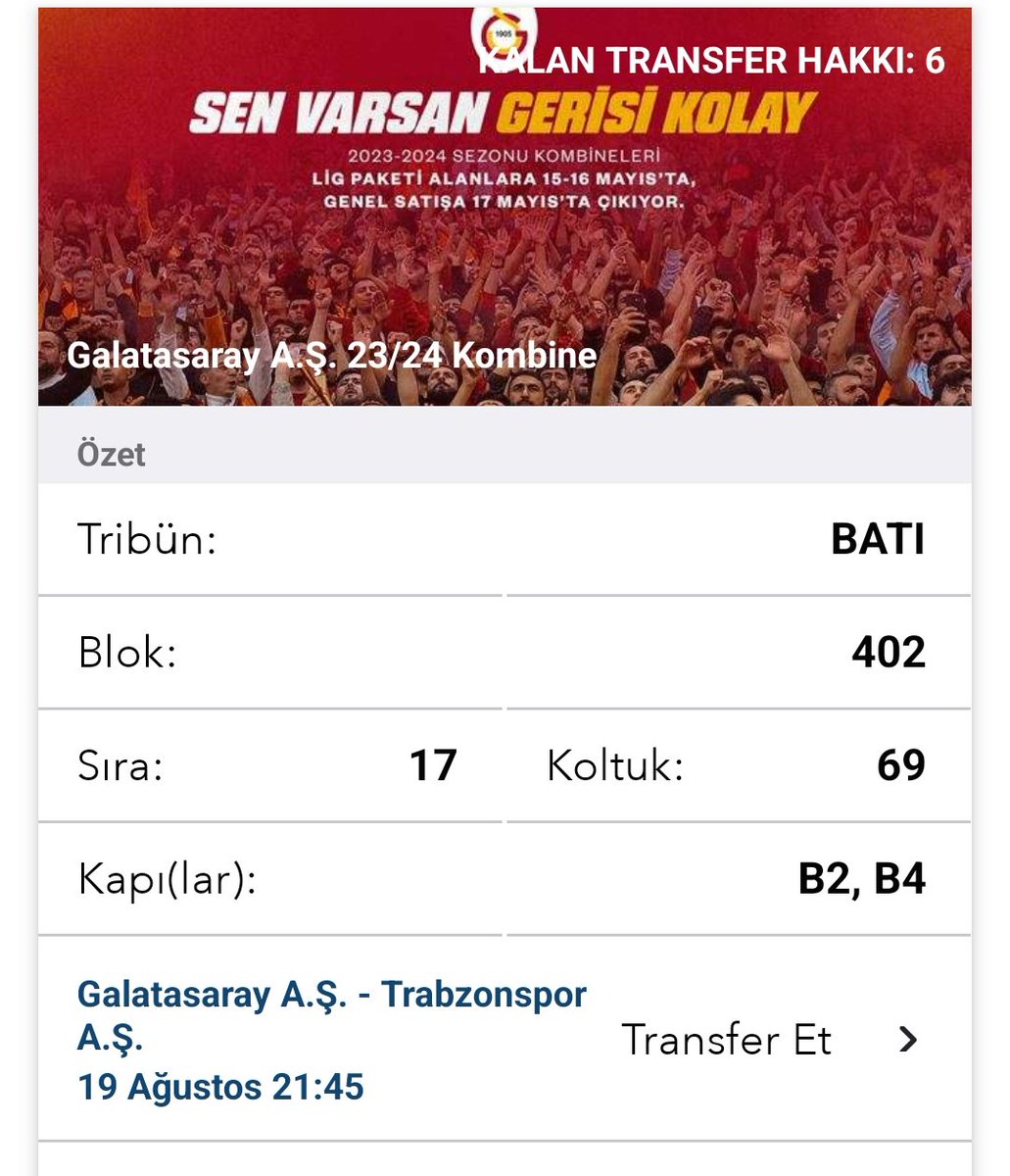 GS TS maçına gidemeyeceğim için devredicem.#kombine #kombinedevir #kombinedevret #kombinetransfer #kombinem #passolig #passo #bilet #biletdevir #biletdevret
#biletariyorum #biletvar