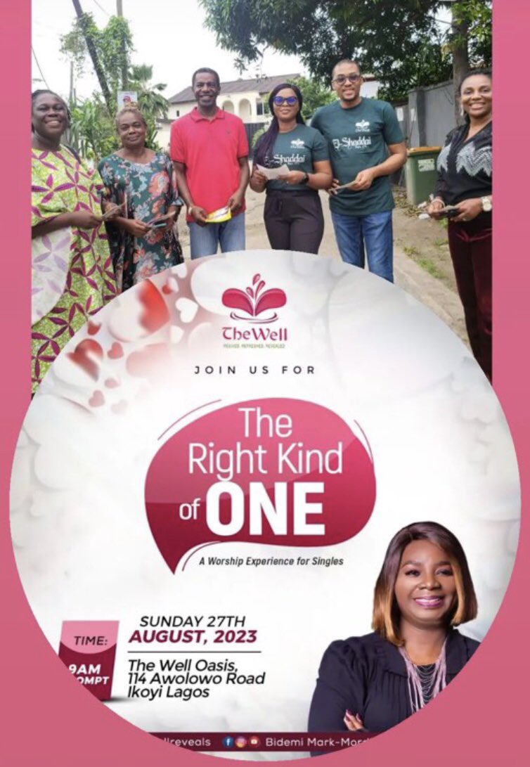 thewellreveals's tweet photo. Dear Singles 😊

We are inviting you to A Worship Experience for Singles @thewellreveals 

- THE RIGHT KIND OF ONE 
on the 27th of August, 2023.

Come equip yourself with godly wisdom , knowledge and discernment to identifying the right kind of man/woman for you whilst you wait https://t.co/5tAOM00uJA