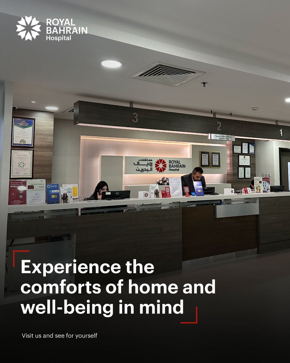RBHospital's tweet photo. Visit us and experience a supportive and comfortable atmosphere for your mental and physical well-being at Royal Bahrain Hospital 🏥

تفضل بزيارتنا واستمتع بأجواء مريحة وداعمة لصحتك العقلية والجسدية في مستشفى رويال البحرين 🏥
#RBH #Manama #Wellbeing #support https://t.co/q1bymcAaXH