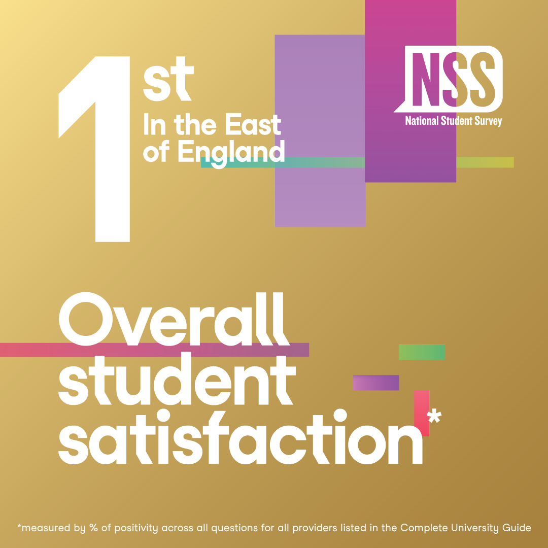 🌟 Exciting Update! National Student Survey results are out! 🥇 We're proud to announce that we've secured the top spot in the East of England for overall student satisfaction (measured by the average of all 2023 NSS questions). 

Read more: bit.ly/3qAIc52

#NSS2023
