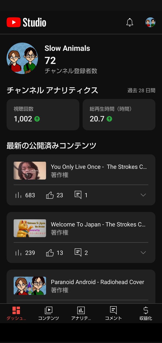 pieta_nana's tweet photo. まだまだ小さい一歩だけど
月間再生総数が1000を超えました♪
目下の目標は一つの動画で1000再生数超えをすること!
これからもっと再生数伸ばせるような魅力ある音源や動画を製作していきますので、皆さん応援宜しくです(*_ _)✨
#SlowAnimals #Pieta #Sota https://t.co/cm3mgK12uT