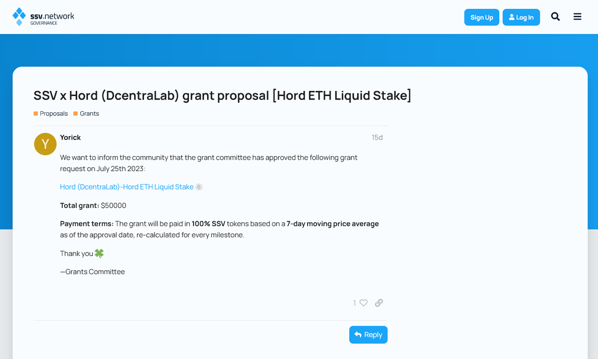 ssv_network's tweet photo. We're also pleased to announce that Hord is a successful grant recipient!

The SSV DAO (grants committee) has granted Hord with $50,000 to improve its protocol and prepare it for integration to SSV's #DVTnetwork. 🎉

https://t.co/NEpz0hhCau https://t.co/30EIwyt6BR